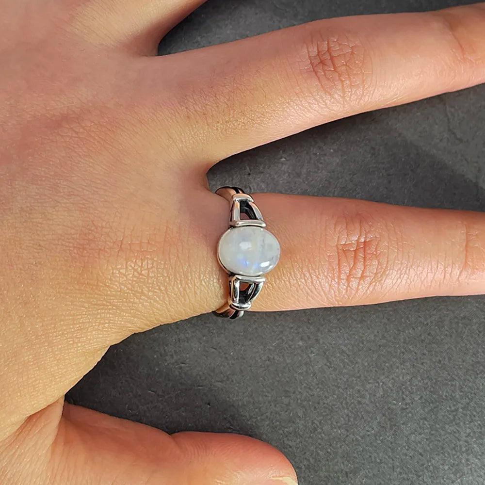 Real 925 Sterling Silver Bella Ring Adjustable Opening Natural Moonstone Vintage Twilight Jewelry - GQTORCH Jewelry