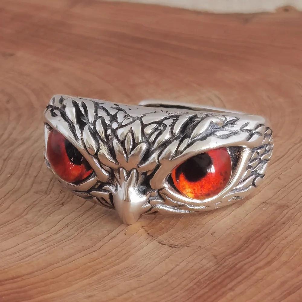 Real 925 Sterling Silver Demon Eye Owl Ring For Women Girl Lovers Retro Animal Open Adjustable Ring Statement Ring Jewelry Gift - GQTORCH Jewelry