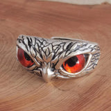 Real 925 Sterling Silver Demon Eye Owl Ring For Women Girl Lovers Retro Animal Open Adjustable Ring Statement Ring Jewelry Gift - GQTORCH Jewelry