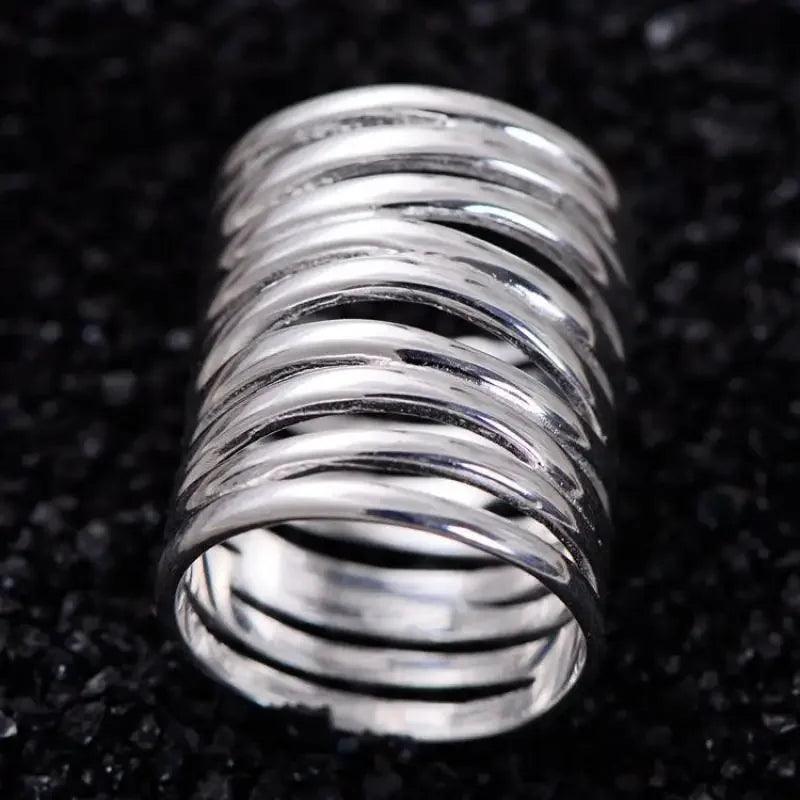 Real Pure 925 Sterling Silver Braided Rings For Women Vintage Twisted Wide Rings Aneis Feminino - GQTORCH Jewelry