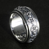 Real 925 Sterling Silver Vajry Rings For Men 10mm Rotatable Shift Luck Scriptures Engraved Tibetan Buddhist Jewelry - GQTORCH Jewelry
