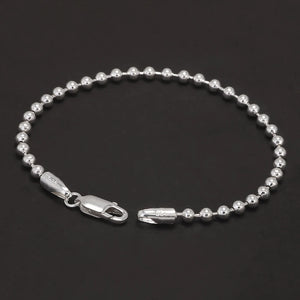Real 925 Sterling Silver Handmade 3mm Bead Ball Strand Chain Bracelet Unisex Simple Classic Fashion Charm Hand Jewelry