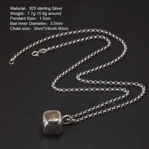 100% 925 Sterling Silver Lucky Dice Pendant Necklace with Vintage Punk Gold Sun Moon Ancient Symbols Personalized Jewelry - GQTORCH Jewelry