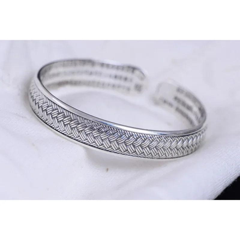 Real Pure 999 Sterling Silver Bangles For Women And Men Retro Antique Braided Bangle Bracelet Brazaletes Pulseras Mujer - GQTORCH Jewelry