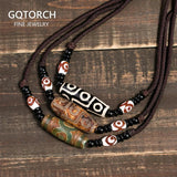 Natural Tibetan Onyx 3 Eyes Dzi Pendant Necklace Adjustable Rope Chain Choker Necklace For Women And Men Buddhism Jewelry - GQTORCH Jewelry
