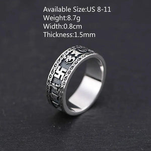 S925 Silver Vintage Thai Silver Ring Wholesale Men and Women Ethnic Style Six-character Mantra Vajra Ring - GQTORCH Jewelry