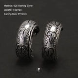 Real 925 Sterling Silver Retro Hoop Earrings for Women Men Geometric Heart Wheat Leaf Whale Vintage Punk Rock Ear Jewelry Gift