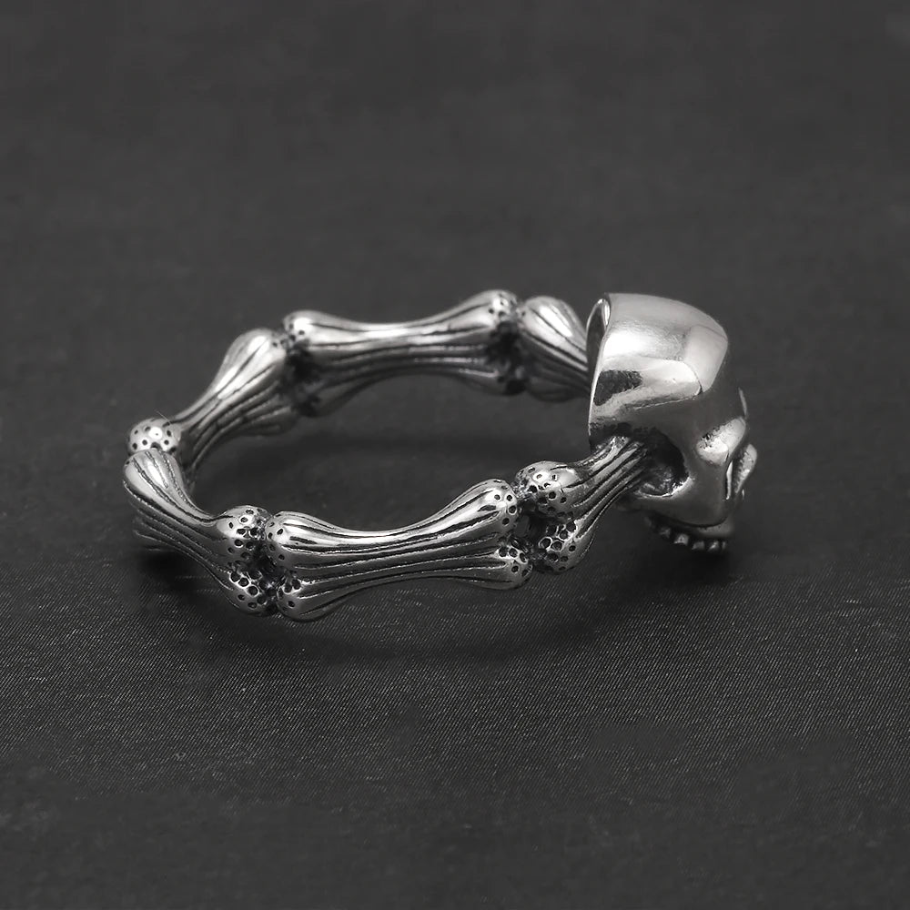 925 Sterling Silver Gothic Skull Head Ring Adjustable Cool Punk Skeleton Rings Hip-hop Retro Party Jewelry Accessories