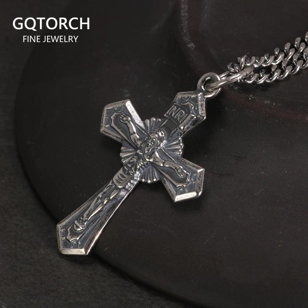 Genuine Sterling Silver 925 Christian Cross Necklace Men and Women Vintage Antique Prayer Religious Pendant Jewelry - GQTORCH Jewelry