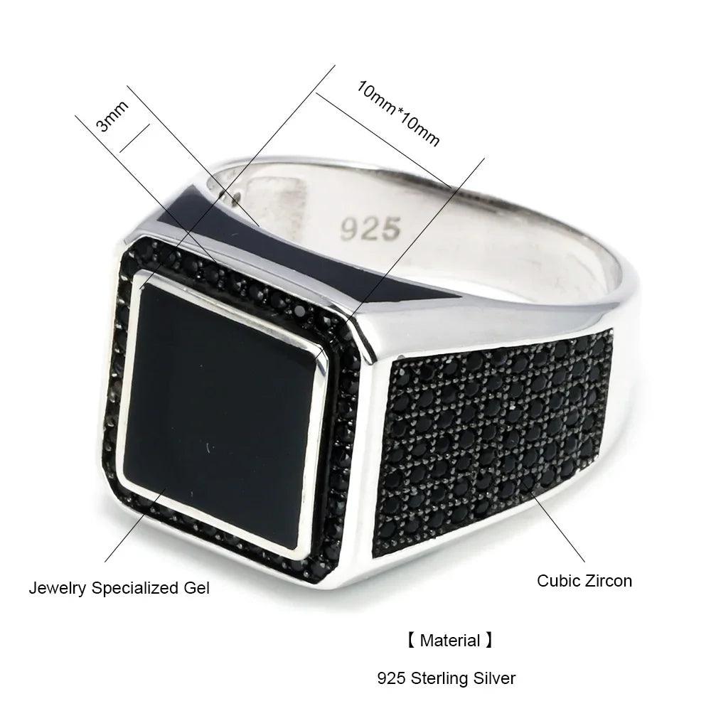 Real 925 Sterling Silver Rings For Men Micro Paved Zircon Stone Biker Men Signet Ring Black Turkey Jewelry - GQTORCH Jewelry