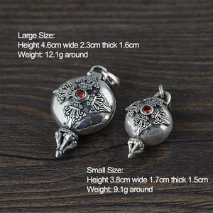 Real 925 Sterling Silver Buddha Pendant Necklace Openable Six Words Carving Inlaid Red Zircon Vintage Antique Style Buddhist Jewelry - GQTORCH Jewelry