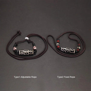 Natural Tibetan Onyx 3 Eyes Dzi Pendant Necklace Adjustable Rope Chain Choker Necklace For Women And Men Buddhism Jewelry - GQTORCH Jewelry