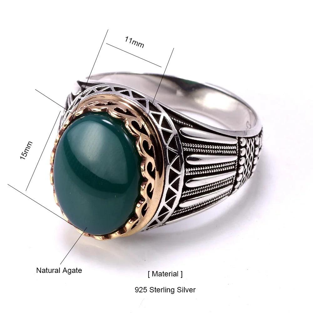 Real Pure 925 Silver Rings Cool Retro Luxury Big Turkish Rings For Men With Green Red Tiger Eyes Stones Vintage Turkey Jewelry - GQTORCH Jewelry