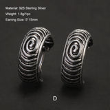 Real 925 Sterling Silver Retro Hoop Earrings for Women Men Geometric Heart Wheat Leaf Whale Vintage Punk Rock Ear Jewelry Gift
