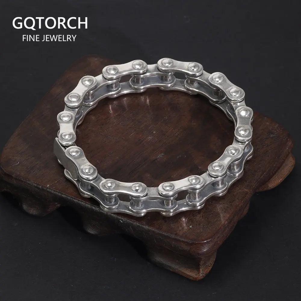 Vintage Bicycle Chain Bracelet 925 Sterling Silver for Men Viking Fine Jewelry - GQTORCH Jewelry