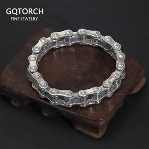 Vintage Bicycle Chain Bracelet 925 Sterling Silver for Men Viking Fine Jewelry - GQTORCH Jewelry