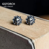 Real 925 Sterling Silver Skeleton Earrings For Women Sunflower Shape Gothic Punk Style - GQTORCH Jewelry