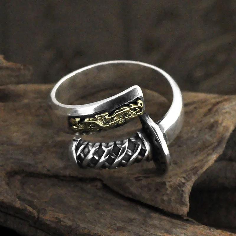 Real Pure 925 Sterling Silver Katana Finger Ring Biker Animal Jewelry Flying Dragon Rings For Men - GQTORCH Jewelry