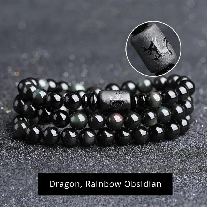 Black Rainbow Obsidian Natural Stone Bracelets Couple Multilayer Beads Strand bracelets & bangles For Women And Men - GQTORCH Jewelry