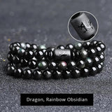 Black Rainbow Obsidian Natural Stone Bracelets Couple Multilayer Beads Strand bracelets & bangles For Women And Men - GQTORCH Jewelry