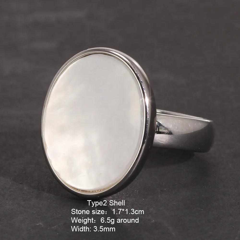 Real 925 Sterling Silver Ring Simple Round Ring Turkish Black Onyx Shell Minimalist Adjustable Jewelry for Men and Women - GQTORCH Jewelry