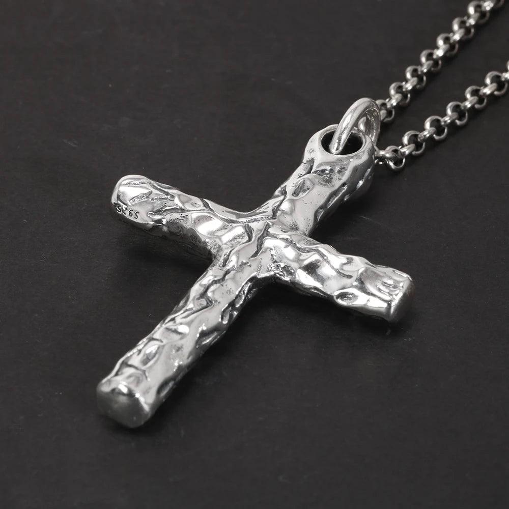 Real Pure 925 Sterling Silver Simple Cross Pendant Necklaces for Men and Women Couples Viking Christian Jewelry - GQTORCH Jewelry