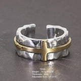 S925 Sterling Silver Thai Silver Ring Vintage Men's and Women's Wide Cross Ring Opening Adjustable Jewelry - GQTORCH Jewelry