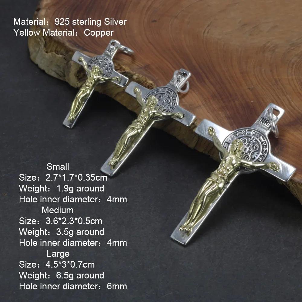 Real 925 Sterling Silver Catholic Cross Pendant Amulet Necklace Jesus Christ Jewelry for Men and Women - GQTORCH Jewelry