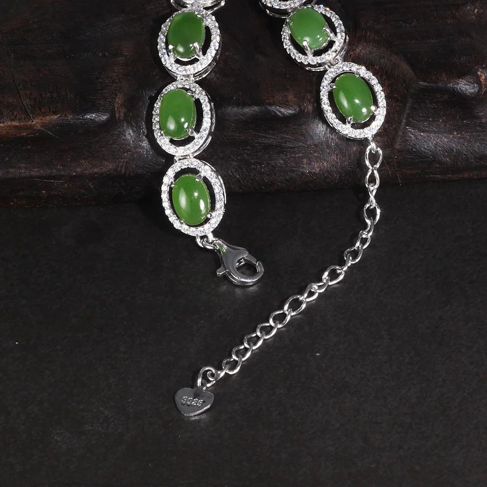 Genuine Sterling Silver 925 Jewelry Natural Green Jade Tennis Chain Necklaces For Women Ethnic Gemstones Jewelry - GQTORCH Jewelry