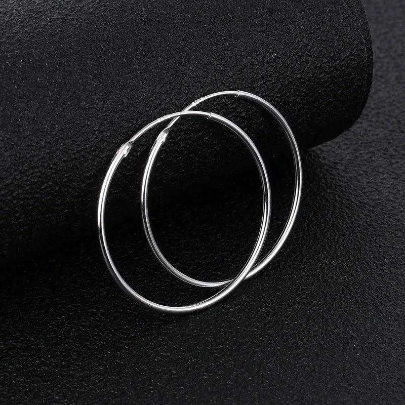 S925 Sterling Silver Hoop Earrings Elegant Men and Women Ear Clip round Earrings Ear Stud Simple Fashion Female Jewelry - GQTORCH Jewelry