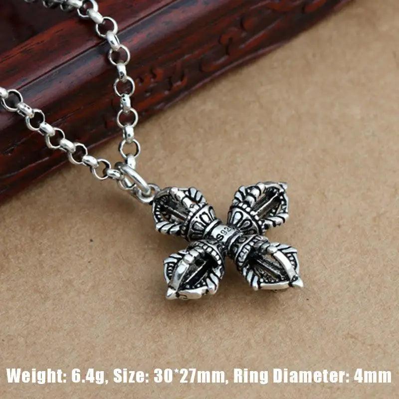 925 Sterling Silver Pendant Cross Vajra Sweater Chain Pendant For Men And Women Buddha Jewelry - GQTORCH Jewelry
