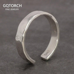 Sterling Silver S925 Bright Hand Hammer Pattern Men's and Women's Rings Minimalist Adjustable Jewelry - GQTORCH Jewelry