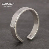 Sterling Silver S925 Bright Hand Hammer Pattern Men's and Women's Rings Minimalist Adjustable Jewelry - GQTORCH Jewelry