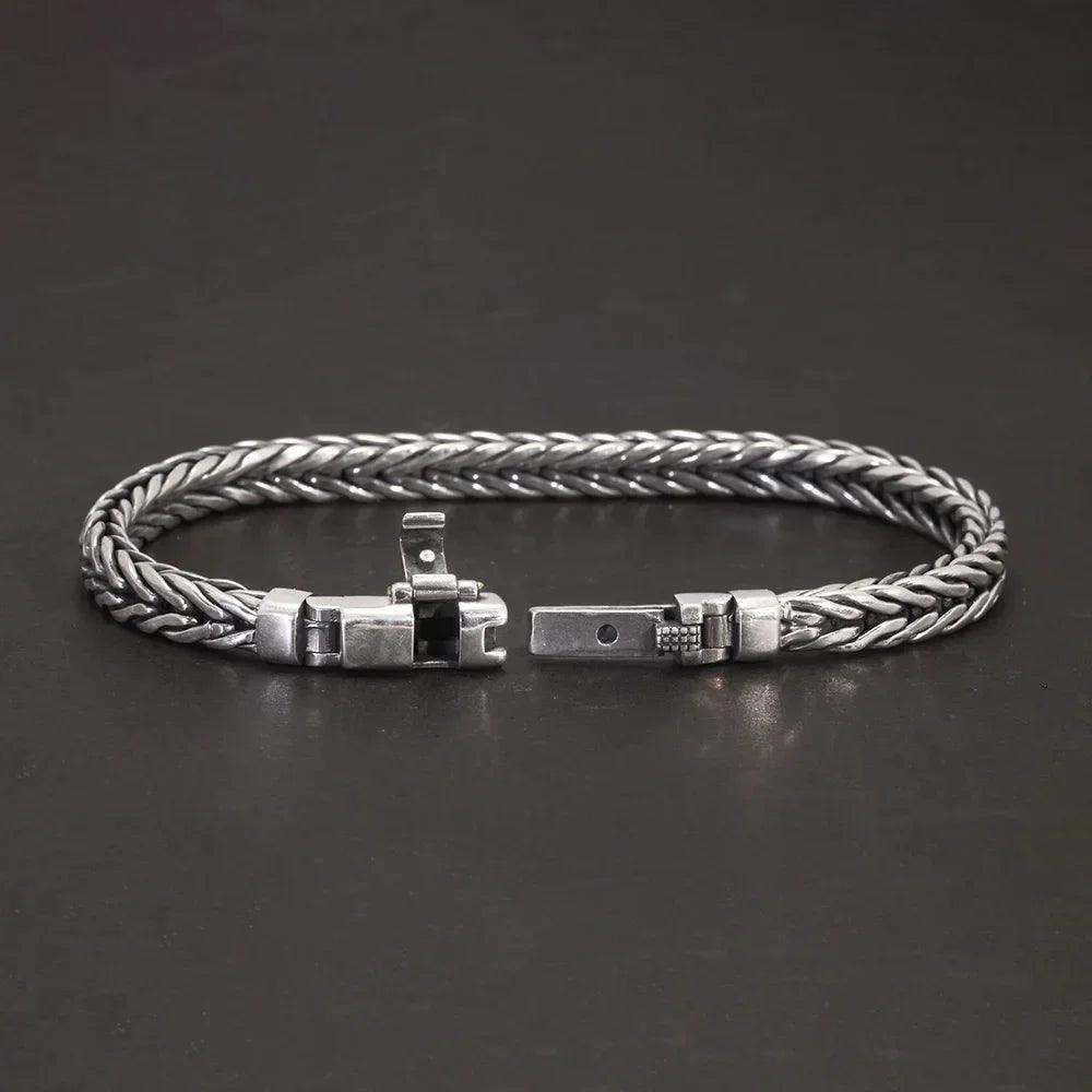 Guaranteed 925 Sterling Silver Bracelet Braided Chain with Plug Safety Buckle Keel Viking Jewelry for Men and Women - GQTORCH Jewelry