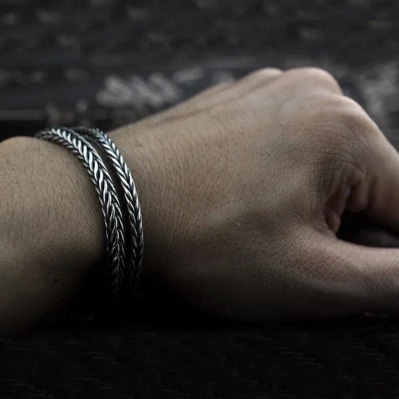 Vintage Real Pure 925 Sterling Silver Handmade Braided Chain Bracelet For Men Jewelry Viking Armband Nordic Chain - GQTORCH Jewelry
