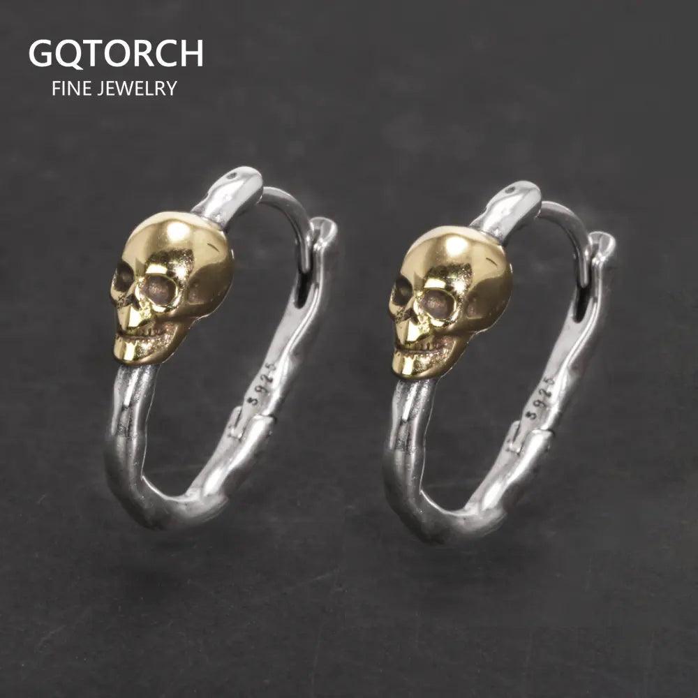 S925 Sterling Silver Skull Gold Plated Hoop Earrings Vintage Punk Earrings Men and Women Jewelry - GQTORCH Jewelry