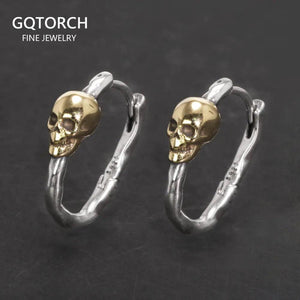 S925 Sterling Silver Skull Gold Plated Hoop Earrings Vintage Punk Earrings Men and Women Jewelry - GQTORCH Jewelry