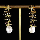 Wholesale 925 Sterling Silver Flower Dangle Earrings For Women With Natural Irregular Baroque Pearl Black and White Colors - GQTORCH Jewelry