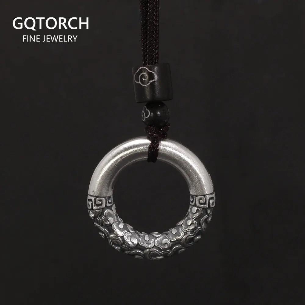 Pendant & Necklace Solid 999 Sterling Silver Peace Buckle Auspicious Clouds Rope Sweater Chain Men Women Buddhist Couple Jewelry - GQTORCH Jewelry