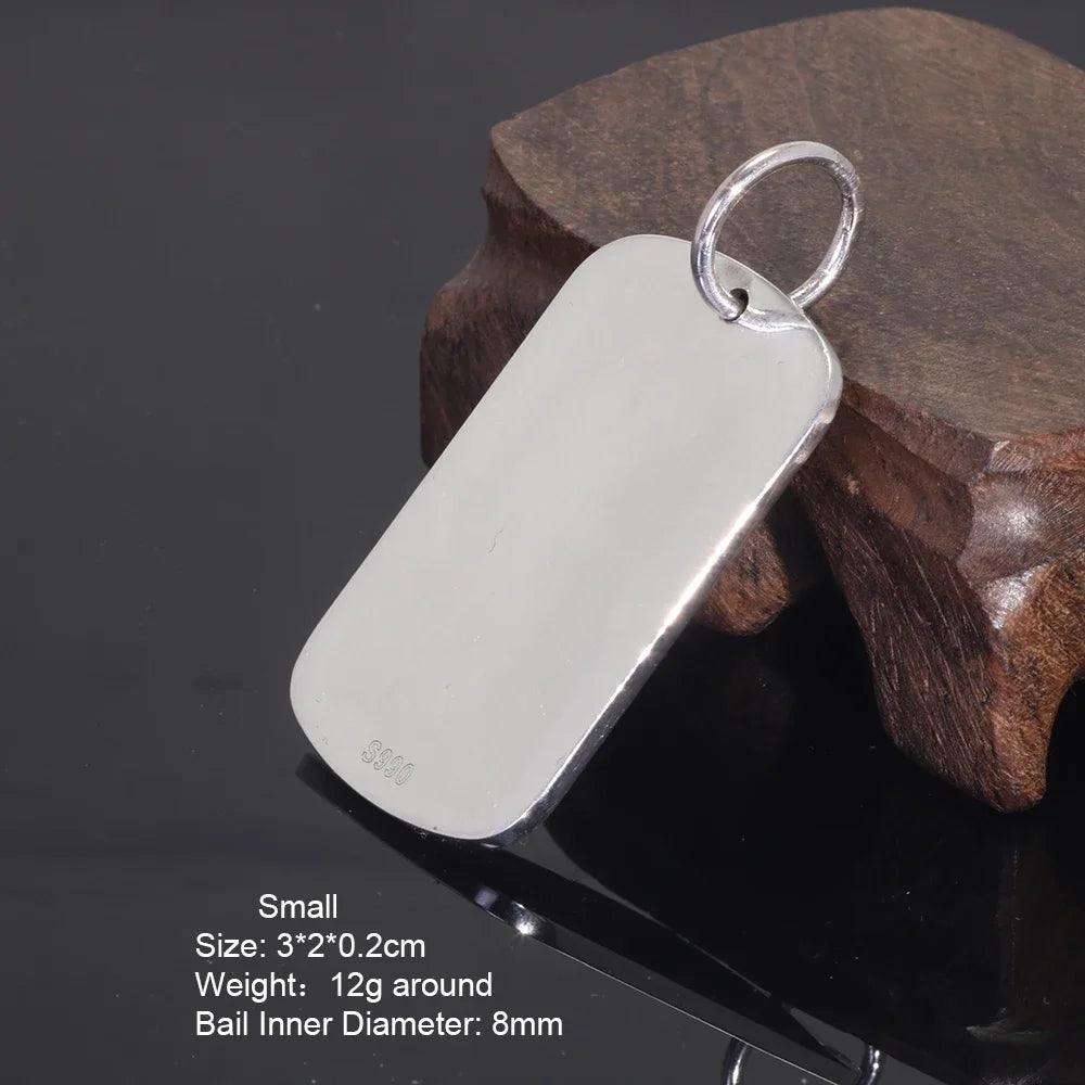 Soild 999 Sterling Silver Jewelry Metal Stamping Blanks Smooth Simple Tag Pendant For Men And Women Cool Male Jewellery - GQTORCH Jewelry
