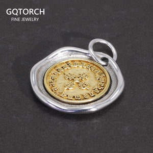 Real Pure 925 Sterling Silver Vajra Pestle Pendant Necklace for Men and Women Round Shape Gold Vermeil Amulet Jewelry - GQTORCH Jewelry