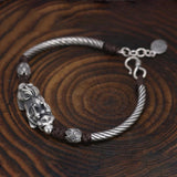 999 Silver Men and Women Pixiu Lucky Handmade Bracelet Leather Rope Adjustable Bracelet Lotus Leaf Fashion Animal Fish Jewelry - GQTORCH Jewelry