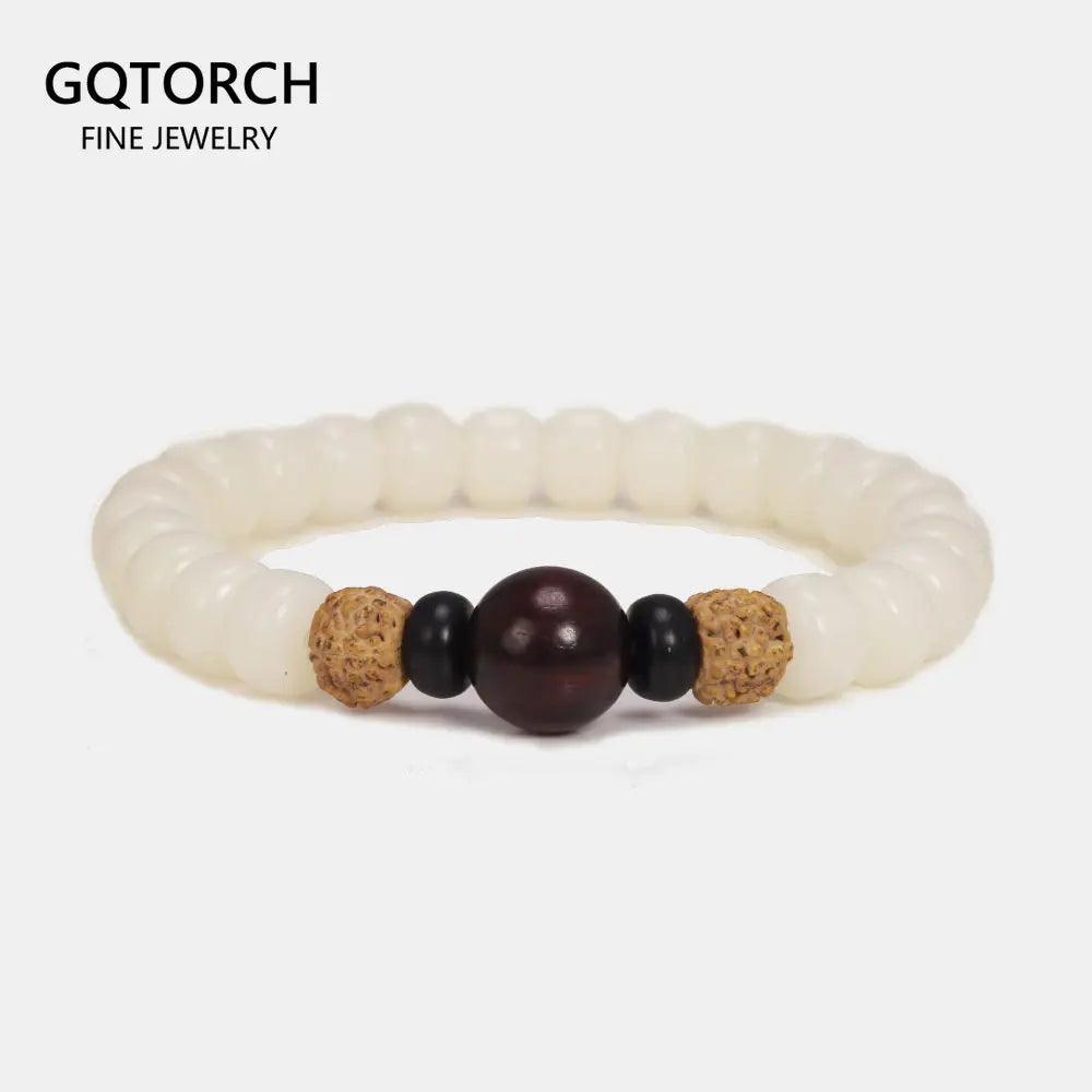 Tibetan Buddhism Mala Beads Bracelet With Rudraksha Vajra Natural White Bodhi Seed Prayer & Yoga Meditation OM Jewelry - GQTORCH Jewelry