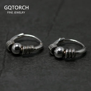 Real 925 Sterling Silver Earrings For Women With Beads Spiral Coils Mini Round Circle Earings Ear Bone Buckle - GQTORCH Jewelry