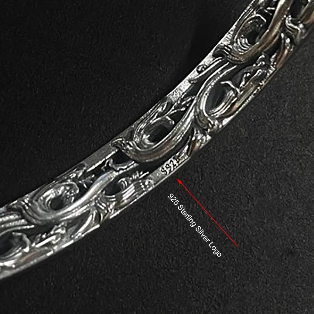S925 Sterling Silver Bracelet for Women Retro Antique Vine Flower Pattern Engraved Ethnic Bangles for Women Thai Silver Jewelry - GQTORCH Jewelry