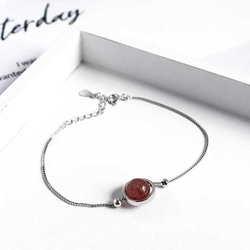 Natural Stone Ball Charm 925 Sterling Silver Box Chain Bracelets For Women Simple Minimalism Multi Color Real Crystal Bracelet - GQTORCH Jewelry
