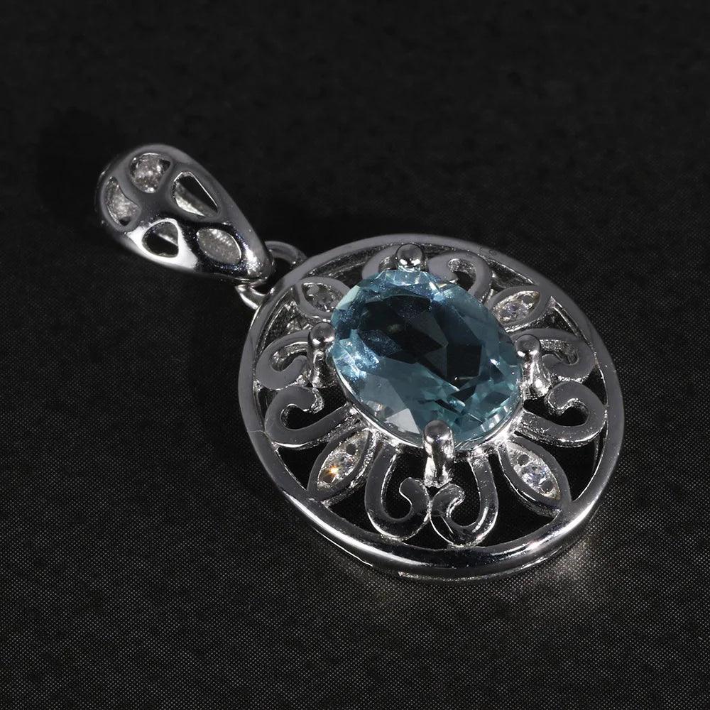 Natural Stones Topaz Quartz Pendant Real Pure 925 Sterling Silver For Women Vintage Women Accessories - GQTORCH Jewelry