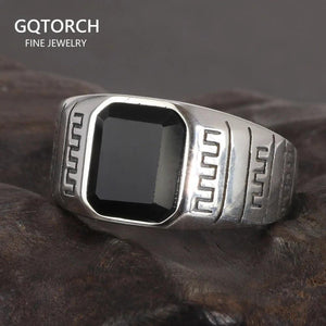 S925 Sterling Silver Vintage Hand Ornament Simple Men's Ring Fashion Thai Silver Agate Open Pattern Men's Ring Jewelry - GQTORCH Jewelry