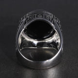 Real Pure 925 Silver Rings Cool Vintage Ring With Round Black Natural Stones Turkish Rings For Men Sterling Silver Jewelry - GQTORCH Jewelry