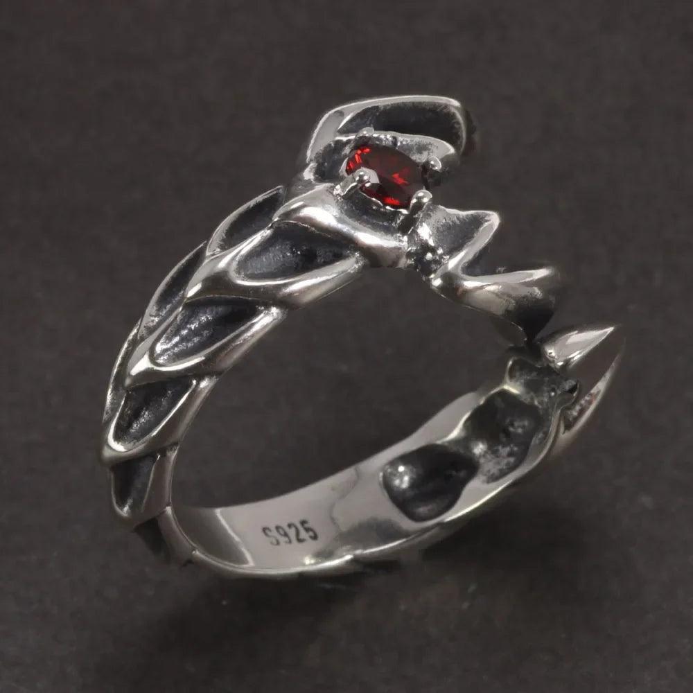 Solid 925 Sterling Silver Jewelry Mens Ring With Garnet Natural Stone Scorpion Male Openning Ring - GQTORCH Jewelry